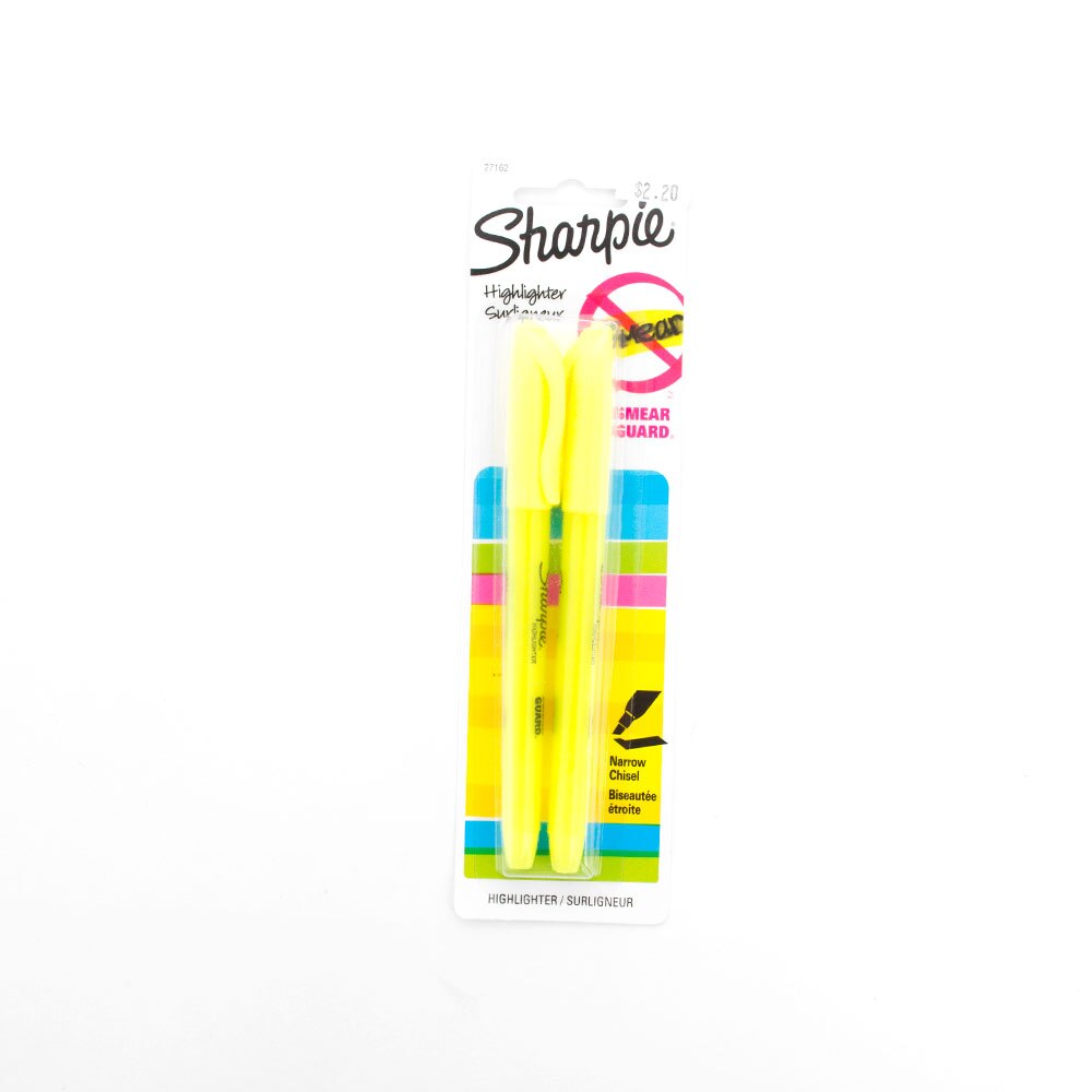 Sharpie, Yellow, Highlighters, Art & School, Pocket style, Fluorescent, Narrow, Chisel Tip, 2 pack, 5117